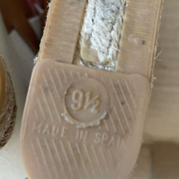 Tory Burch Sandals 9.5 Espadrille Slingback Cream Brown Canvas Casual Wedges - Picture 11 of 11